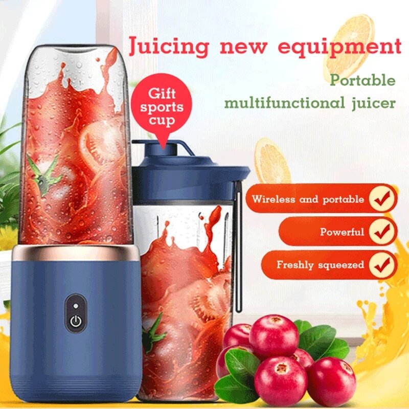 Licuadora portátil de zumo de frutas, minibotella eléctrica Personal de verano para el hogar, máquina exprimidora de 6 cuchillas, taza para Cocina