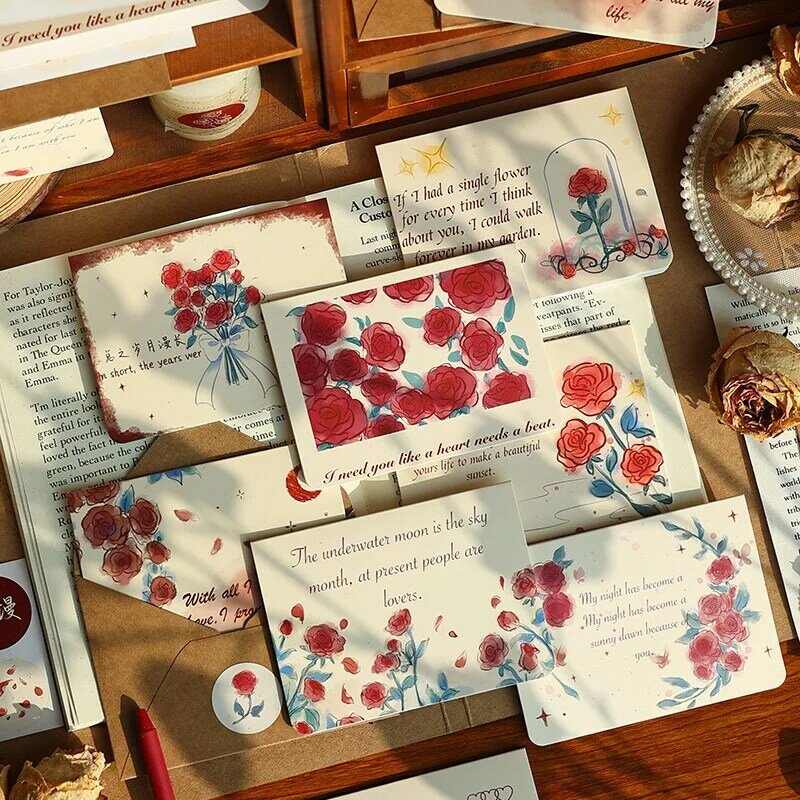 5 buah/lot kartu ucapan amplop mawar gaya Barat 17x11.5cm surat cinta romantis kartu ulang tahun undangan pernikahan
