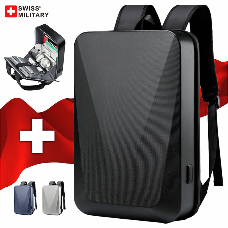 SWISS MILITARY 17 Inch Laptop Backpack Waterproof TSA Anti theft Hard Shell Bag Office Backpack Men Business Backpack Mochilas