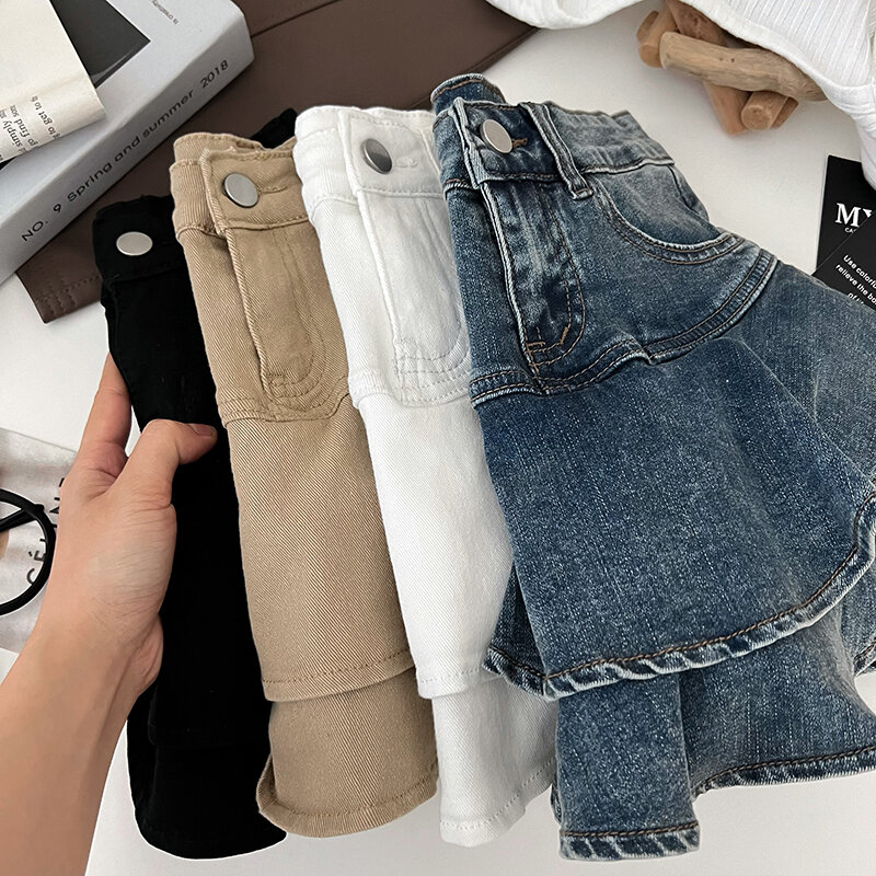 Jeans Skirts Design fashionable versatile double-layer ruffled high waist slimming Denim Skort skirt pettiskirt for women Faldas