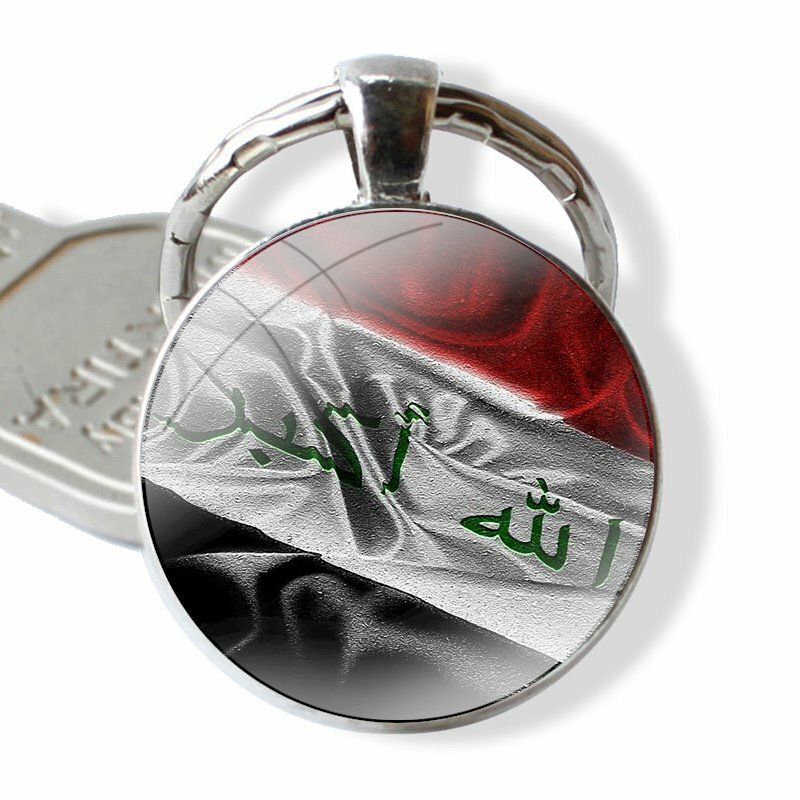 Portachiavi portachiavi Cabochon in vetro fatto a mano portachiavi con ciondolo bandiera dell'iraq Cartoon Creative Fashion Design