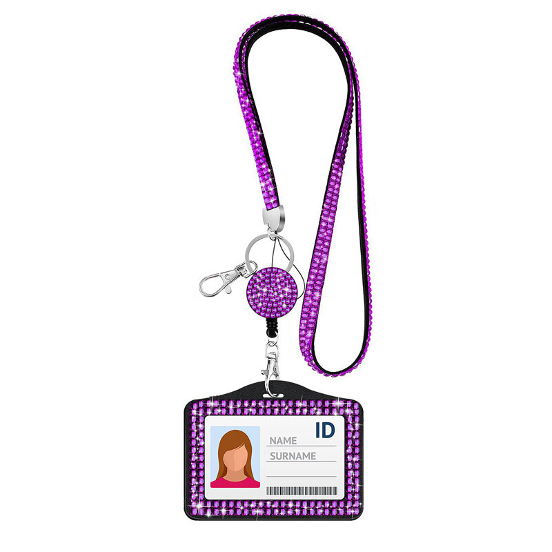 Badge Reel Card Cover porta Badge con strass cordini retrattili in cristallo custodia per carte da lavoro ID Name Badge custodia protettiva