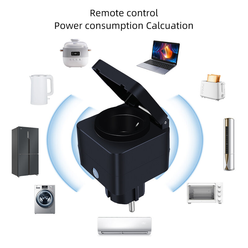 Tuya Socket Eu Plug 16a IP44 Waterproof Wifi Smart Plug Work With Alexa Google Home Wifi Power Monitor Socket Security Protectio
