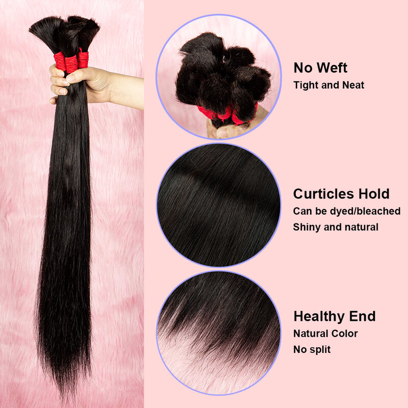Extensión de cabello a granel para mujer, mechones de cabello liso, negro Natural, brasileño, tejido