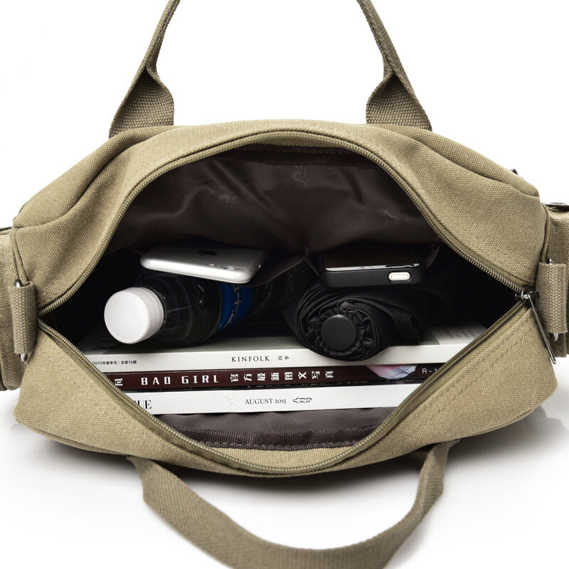 Men's Luxo Canvas Shoulder Bag, Laptop Crossbody Bag, Bolsa de Negócios, Casual, Viagem, Alta Qualidade, Moda, 15.6 Polegada