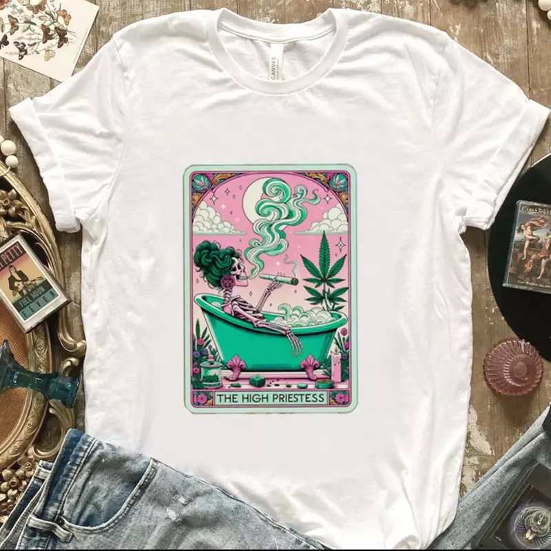 De Hogepriesteres Street Print Trendy Aquarel Dames Met Korte Mouwen En O-hals Tarot Merk Stijl Basic Top T-Shirt