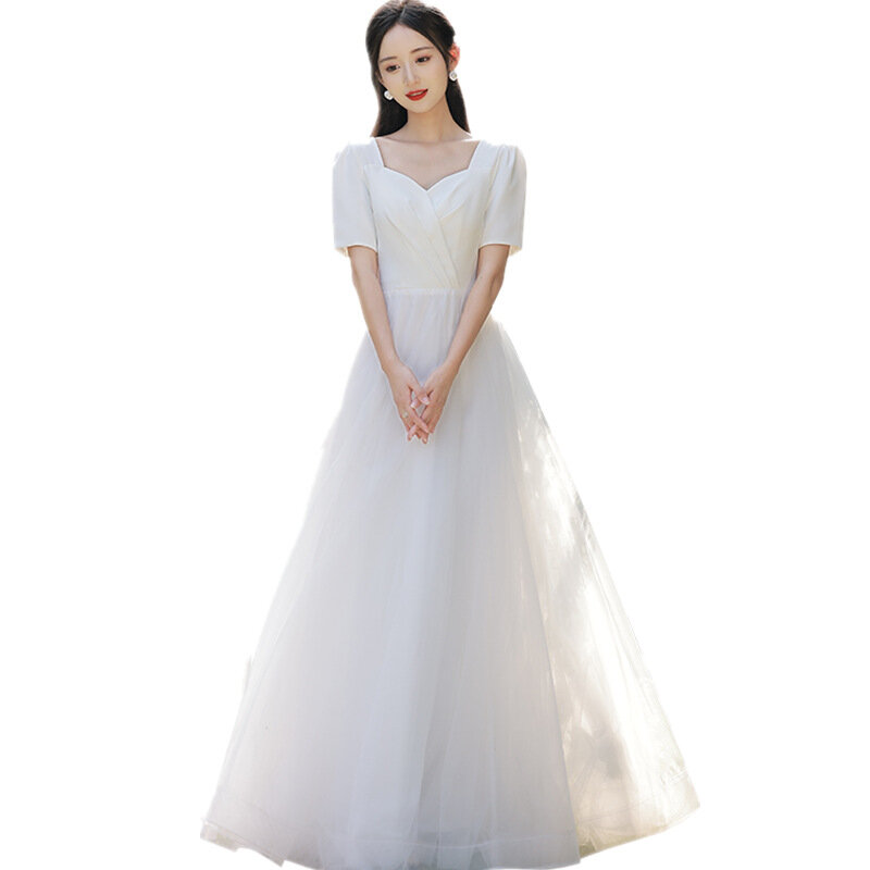 Nuovo semplice dolce abito da sposa coreano confortevole abiti da sposa spose in raso manica corta abiti da sposa con cerniera per donna