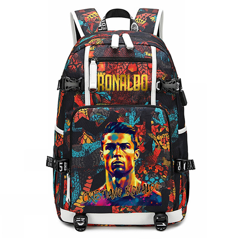 Ronaldo-cabeça mochila impressão para estudante, mochila para viagens ao ar livre, adequado para meninos e meninas
