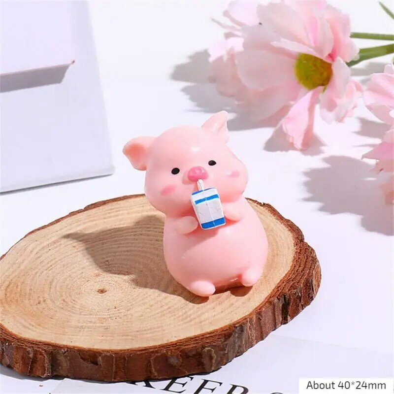 Figura de cerdo rosa de dibujos animados, Miniaturas de resina para jardín, 1 a 10 piezas