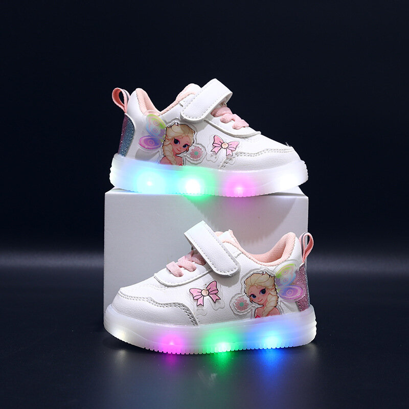 Fashion Cartoon Lovely Baby Girls Shoes LED Lighted Cute Princess Kids Sneakers Glowing Hot Sales Children Toddlers Tennis
