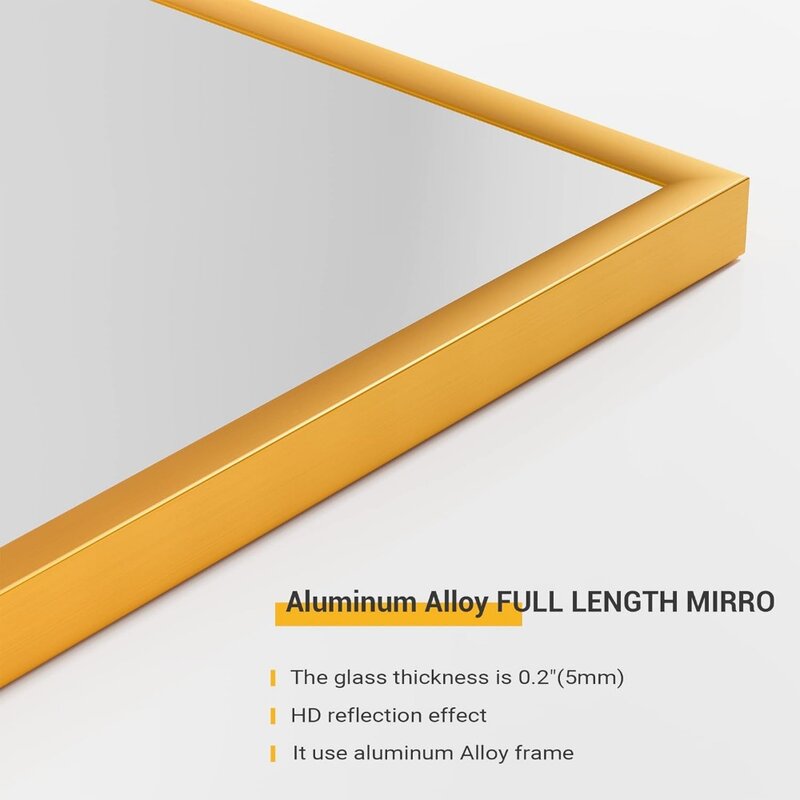 Miroir mural avec support, miroir pleine longueur, corps entier, alliage d'aluminium doré, 65 po x 22 po, sans fret