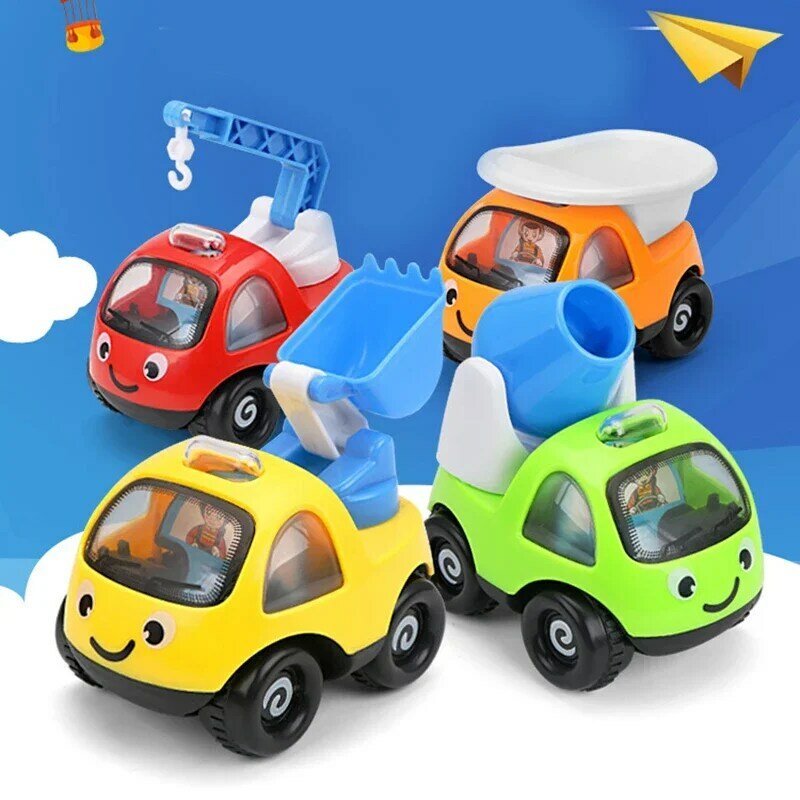 Mobil mainan Inertia anak laki-laki, mobil mainan tarik mundur Mini, mobil teknik hadiah ulang tahun anak laki-laki, kartun lucu