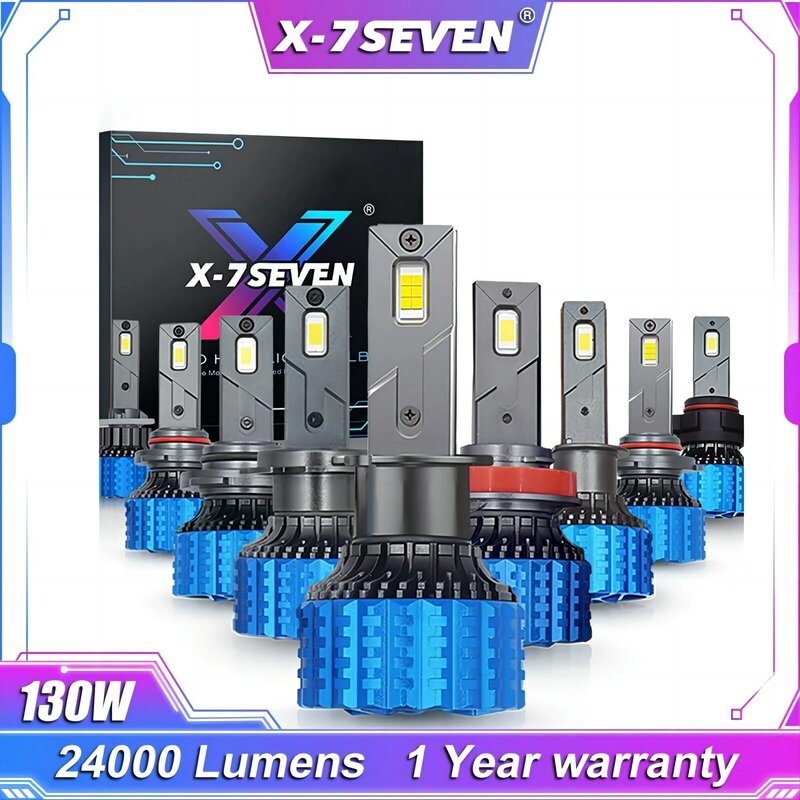 X-7SEVEN X-ULTRA, bola lampu depan LED 130W 24000LM CANBUS 6500K untuk mobil 9004 9005 9006 9007 9012 H1 H4 H7 H11 H13 5202 880/881