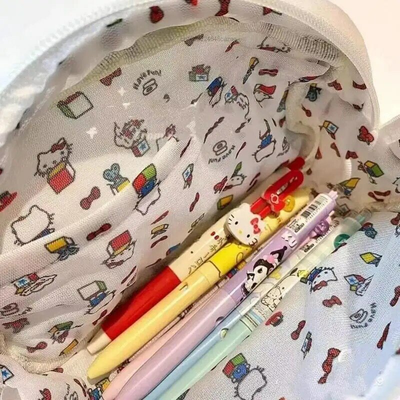 Olá Kitty Cat Plush Pencil Bag, Cosmetic Bag, Sanrio Papelaria Bag, Material Escolar, Grande Capacidade, Girl Gift, Y2K