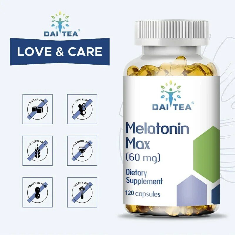 Вегетарианские капсулы Daitea Melatonin-60 мг способствуют качеству сна, здоровью глаз и уменьшают время пробуждения