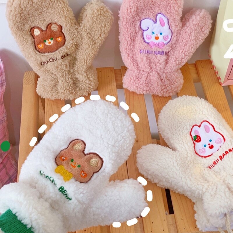 Plush Bear Mittens Animal Gloves with String Cartoon Animal Gloves Winter Riding Gloves Full Finger Mittens