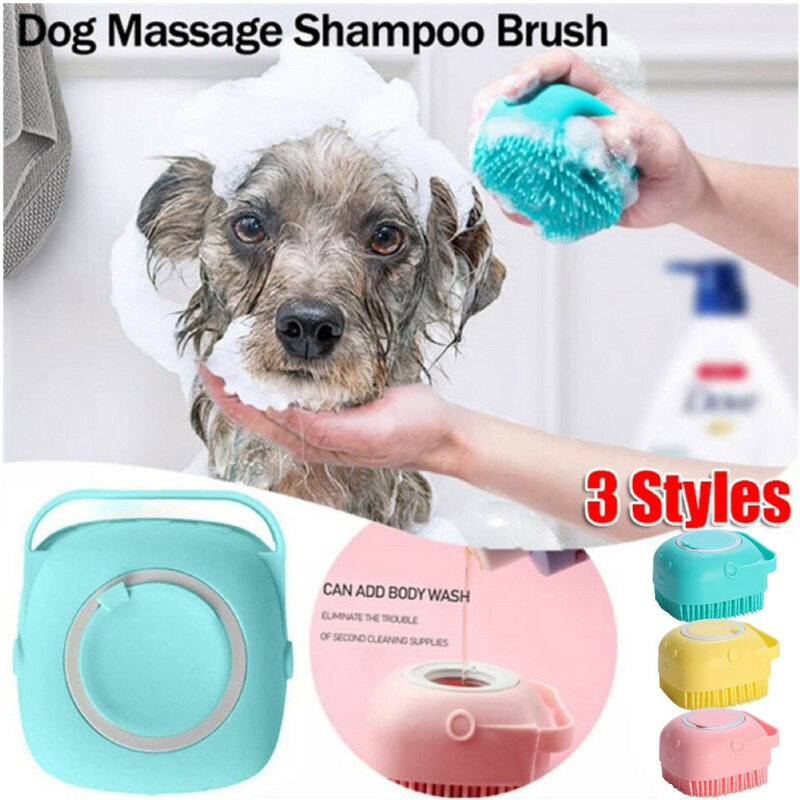 New Soft Silicone Dog Brush Pet Shampoo Massager Bath Brush Bathroom Puppycat Washing Massage Dispenser Grooming Shower Brush