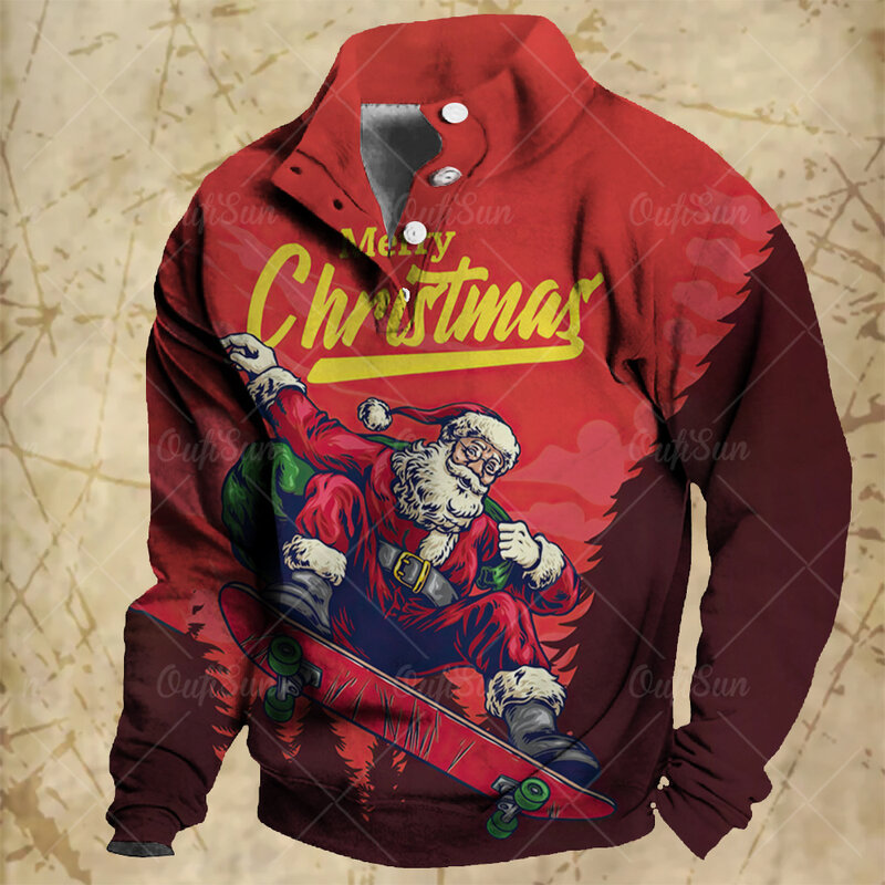 Vintage neu in Hoodies Sweatshirts Frohe Weihnachten drucken Langarm übergroße Herren y2k Kleidung lässige Knöpfe Kapuzen hemden
