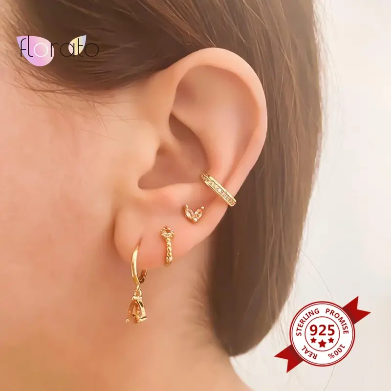 925 Silver Ear Needle Earrings Dainty 2 Marquise CZ Flower Shaped Stud Earrings for Women Minimalist Earrings Fashion Jewelry