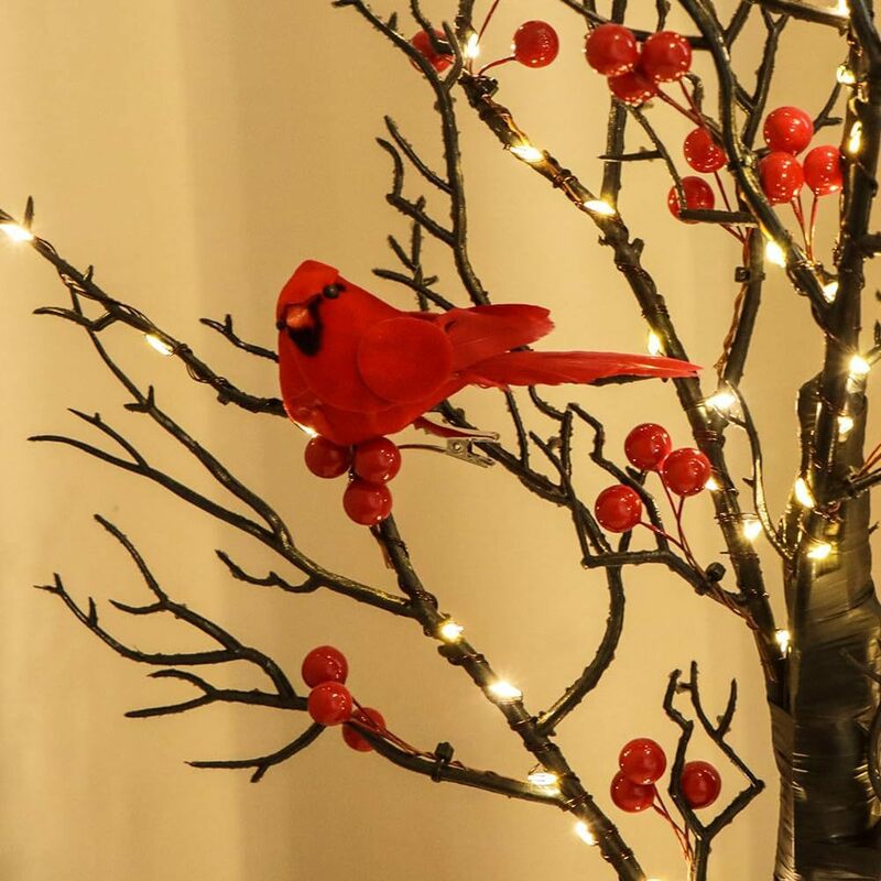 أضواء LED لعيد الميلاد لتخطيط جو غرفة النوم ، أضواء شجرة الطيور الحمراء المتوهجة ، سطح الطاولة الزخرفية ، تصميم يوم المهرجان