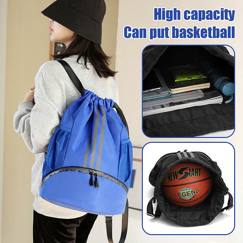 Tas ransel olahraga basket tahan air, tas ransel kapasitas besar untuk pelajar luar ruangan dengan kompartemen sepatu terpisah