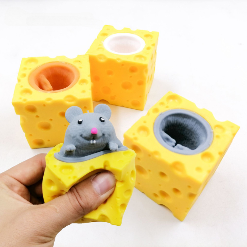 Pop Up Engraçado Rato e Queijo Bloco, Anti-Stress Squeeze Toy, Hide and Seek Figuras, Stress Relief Fidget Brinquedos para Crianças e Adultos