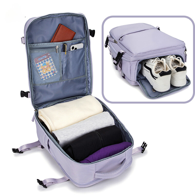حقيبة ظهر لابتوب مضادة للماء للنساء ، منفذ شحن USB ، حقائب مدرسية للبنات ، السفر ، مقصورة الأحذية ، 15"