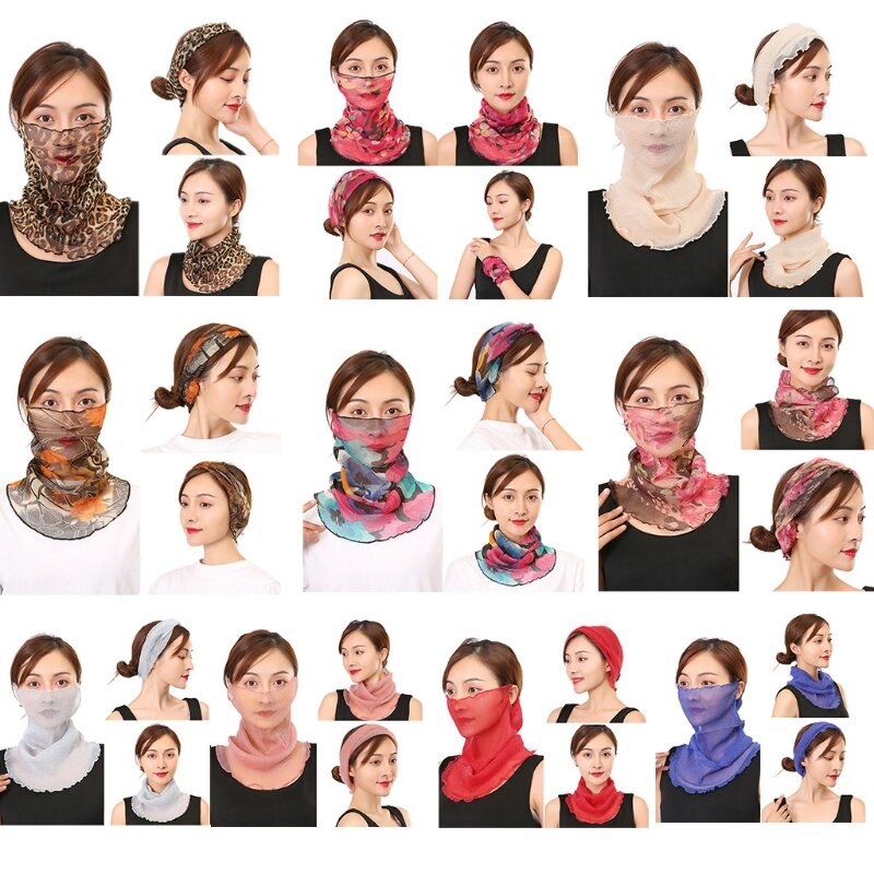 Damen-Halsmanschette, Gesichtsmaske, schimmerndes Netz, Blumenmuster, für Sonne und Schutz, Schal, Stirnband, Bandana mit E