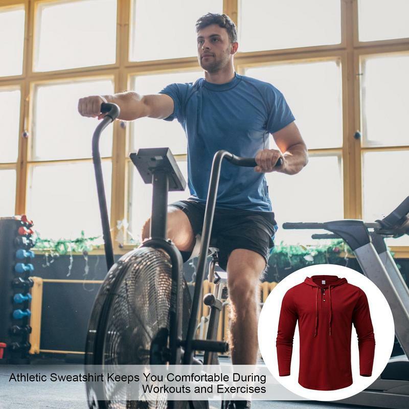 Sweat à capuche de sport à manches longues pour hommes, chemise athlétique, chemises décontractées, monochromatique, haut à capuche avec cordon de serrage de proximité