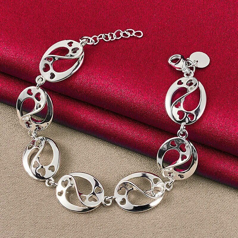 ALITREE 925 Sterling Silver Love Heart Bracelet For Woman Chain Ladies Wedding Accessories Party Birthday Fashion Charm Jewelry