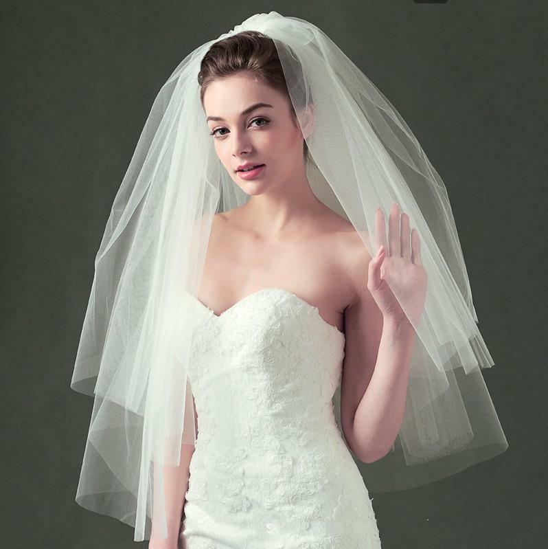 Popular Soft Tulle Two-Layers Short Wedding Veil with Comb  White Ivory  Cut Edge Veils Bridal Accessories