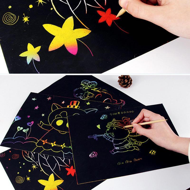 ศิลปะกระดาษสำหรับเด็กงานประดิษฐ์ทำมือชุดงานฝีมือแบบขูดออก10แผ่นสมุดวาดภาพสีรุ้ง kado ulang tahun
