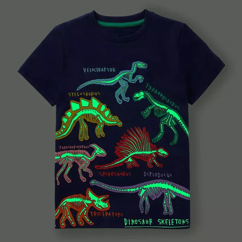 2024 Sommer neue Mode Kinder leuchtende Dinosaurier Hai Cartoon T-Shirt Jungen Shirt Pullover Top Kinder Kleidung
