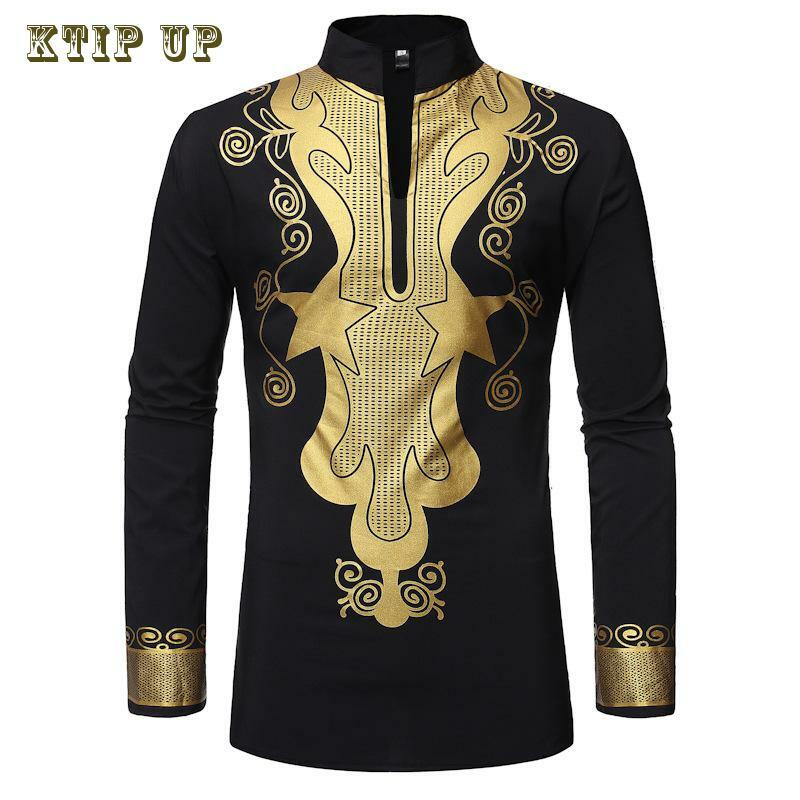 Men's Printed Shirt with Standing Collar, African Pullover, Turkish and Chief, Indian Shirt, Spring and Autumn Style