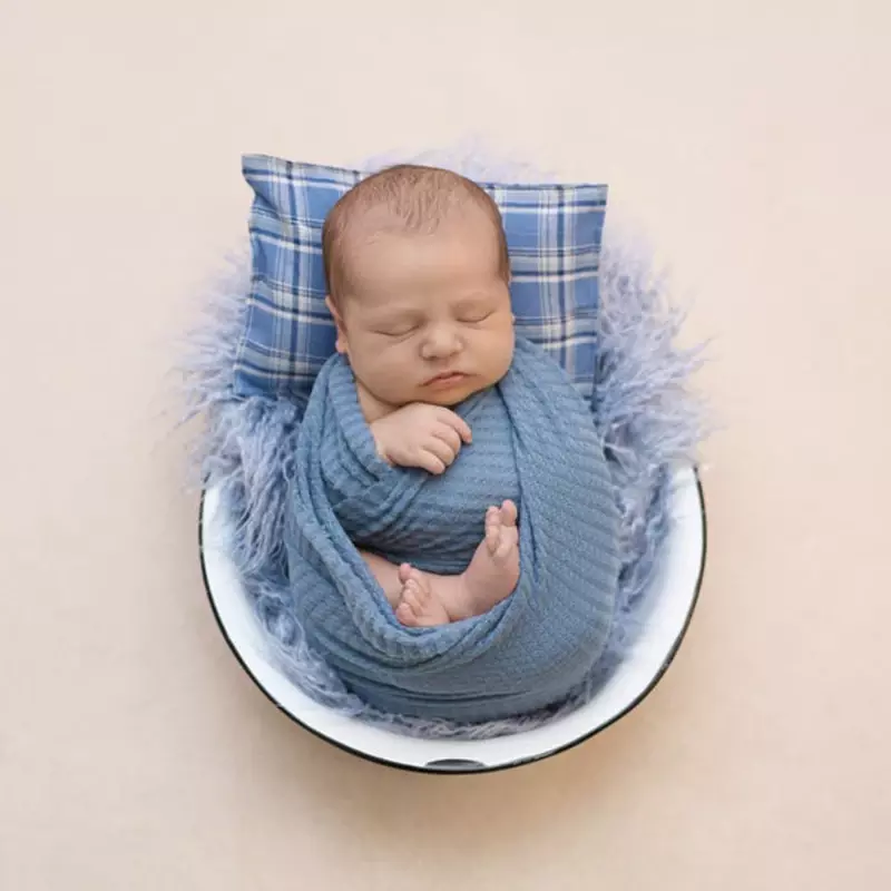 2023 Newborn Photography Cloth Wrapped Yarn Baby Soft Knitting Elastic Thousand Bird Check Bubble Wrap DIY Shoot Props Clothes