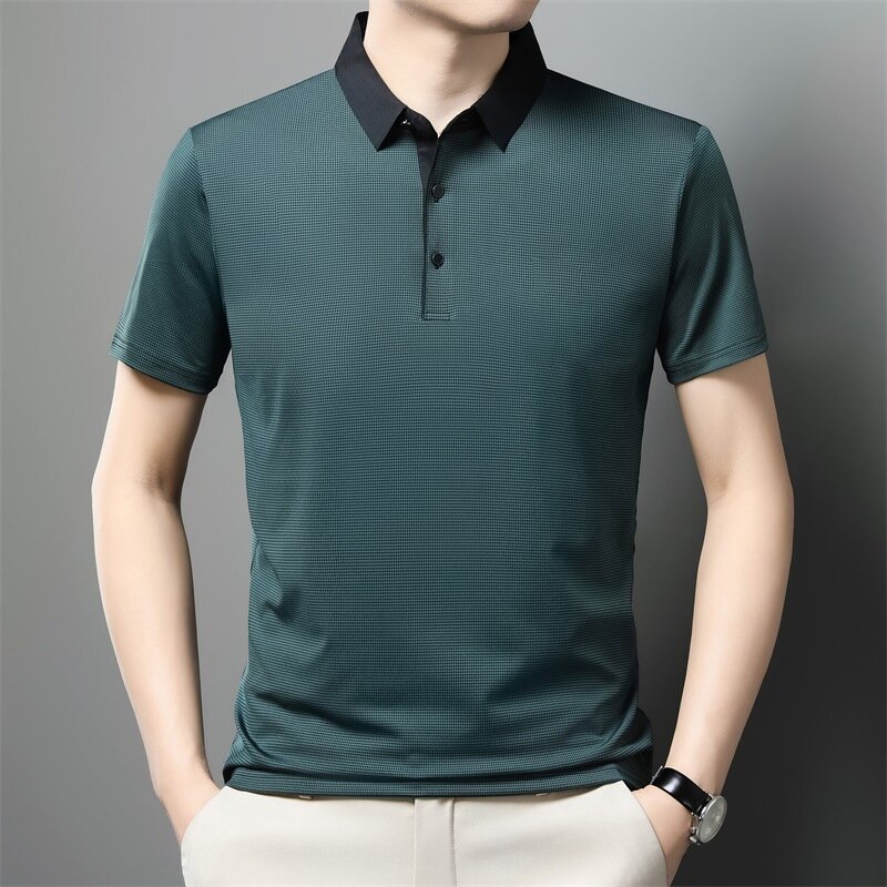2024 Summer New Men's T-shirt Business Casual Polo Shirt Fashion Trend Simple Lapel Body Shirt