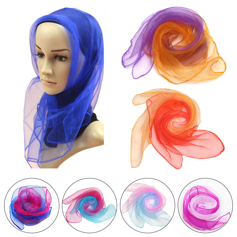Bufanda de seda de Color degradado para mujer, pañuelo cuadrado de gasa, pañuelo decorativo para la cabeza, chal para el cuello, 1 unidad
