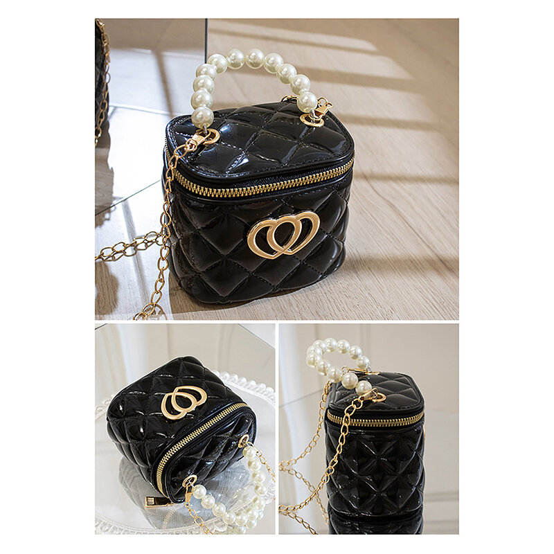 Bolso de cubo pequeño de estilo coreano para mujer, Mini bolso de PVC para niña, bolso de gelatina con cadena de perlas, bolso de hombro Simple con rombos