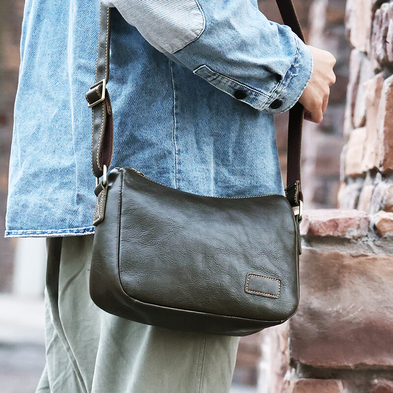 Borsa a tracolla da uomo diagonale in pelle bovina con strato di testa borsa a tracolla singola street trend borsa da pendolarismo borsa quadrata in vera pelle per uomo