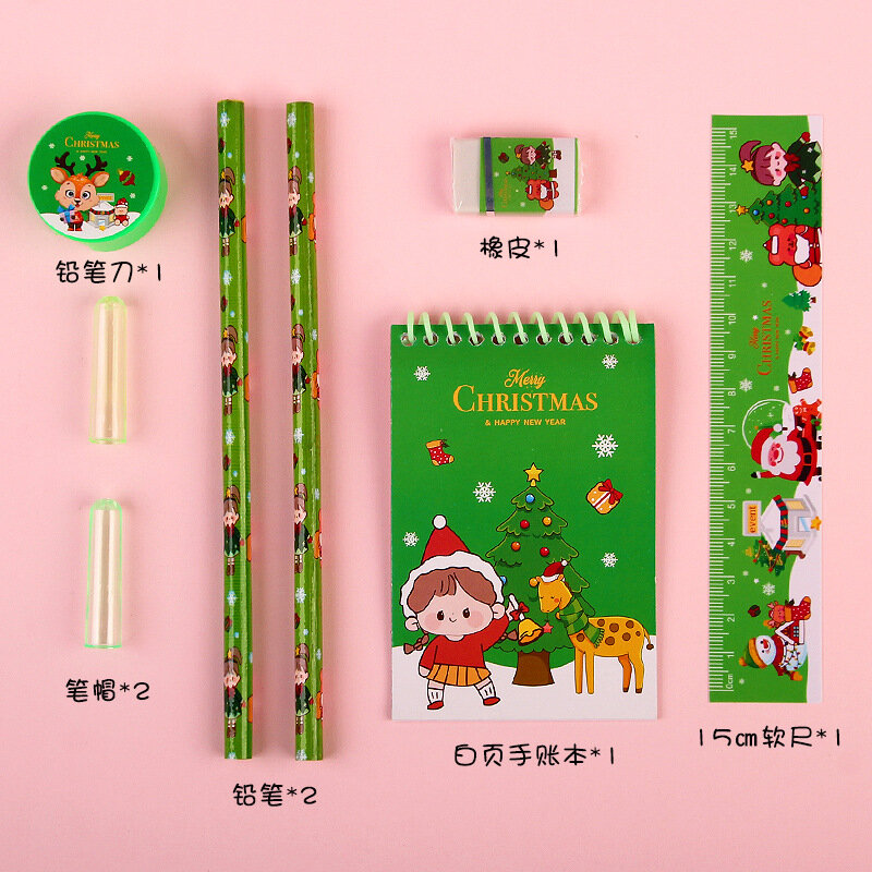 8-piece children's stationery set gift box wholesale Christmas card pencil Christmas card pencil student school supplies