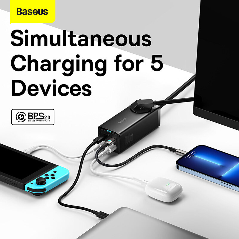 Baseus 100W 65W GaN USB Charger Desktop Power Strip ประเภท C PD QC Quick Charge 4.0 3.0 Fast ชาร์จสำหรับ iPhone 14 13 MacBook Pro