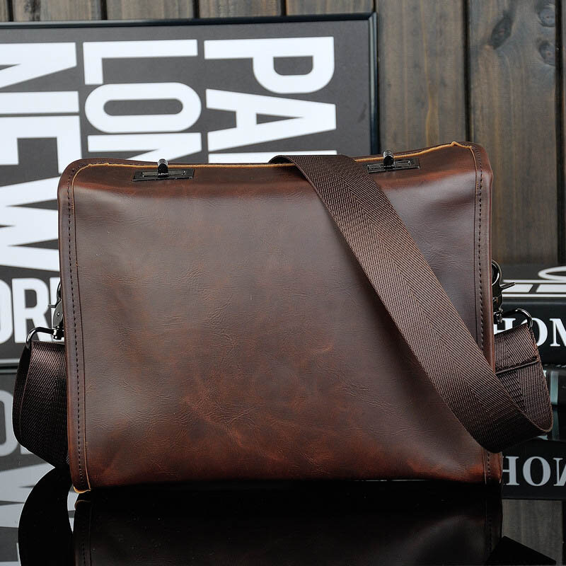Crazy Horse PU Leather Men Briefcase Brand Luxury Men's Messenger Bag Male Laptop Bag Business Fashion Shoulder BrownTravel Bag