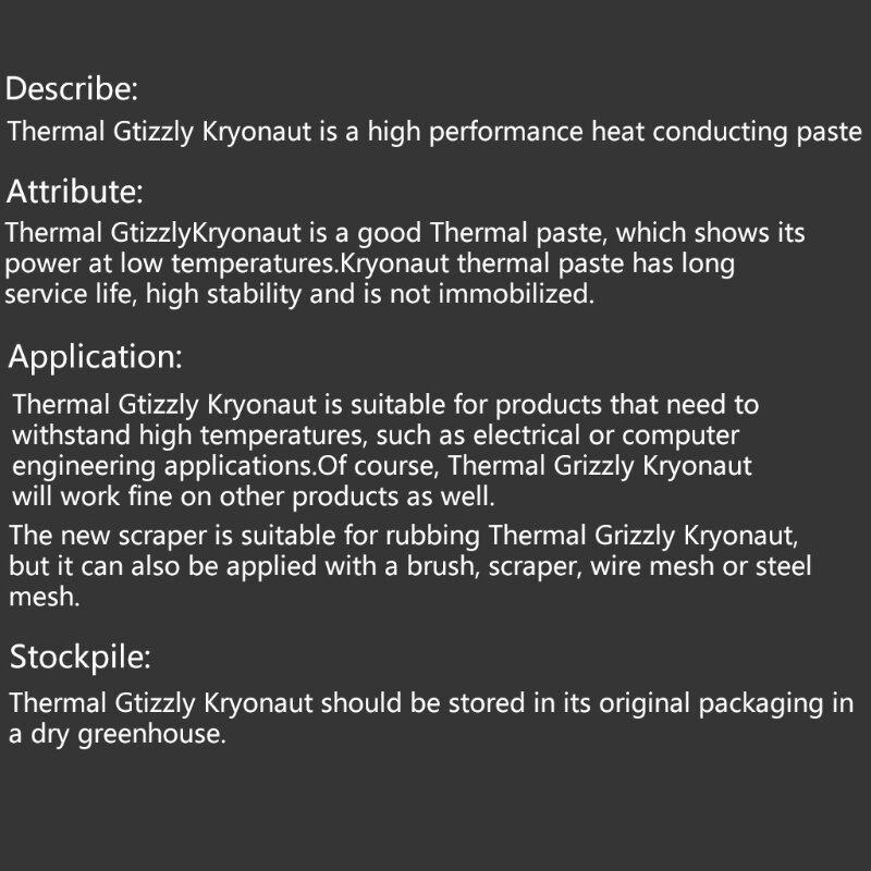 Pâte thermique Grizzly Kryonaut originale, 1g, pour refroidisseur CPU GPU 12.5W/m.k
