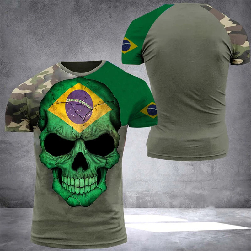 Camiseta con estampado 3D de la bandera de Brasil para Hombre, camisa militar nacional de veteranos, Ropa de calle de moda de verano, Ropa informal