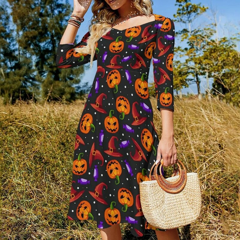 Halloween Freizeit kleid Damen Kürbis Hexen hut Süßigkeiten Street Style Kleider Strand kleid mit Bogen Sommer große Größe Vestido