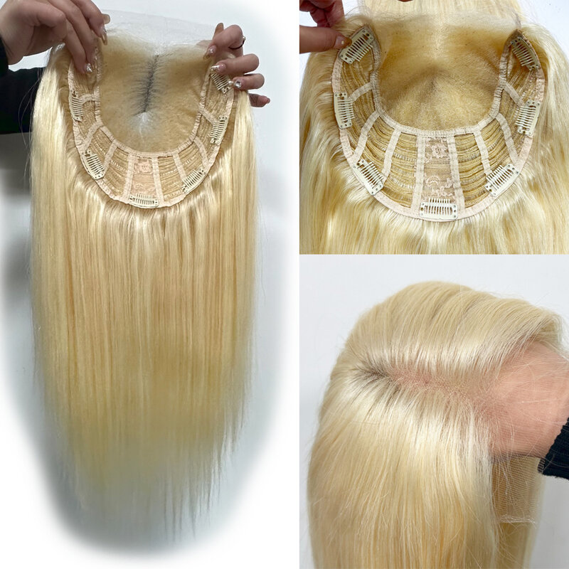 Transparent HD Lace Wefted Topper #613 Honey Blonde Remy Human Hair 6X6 8X8inch with 4X4inch Swiss Lace Overlay for Women Topper