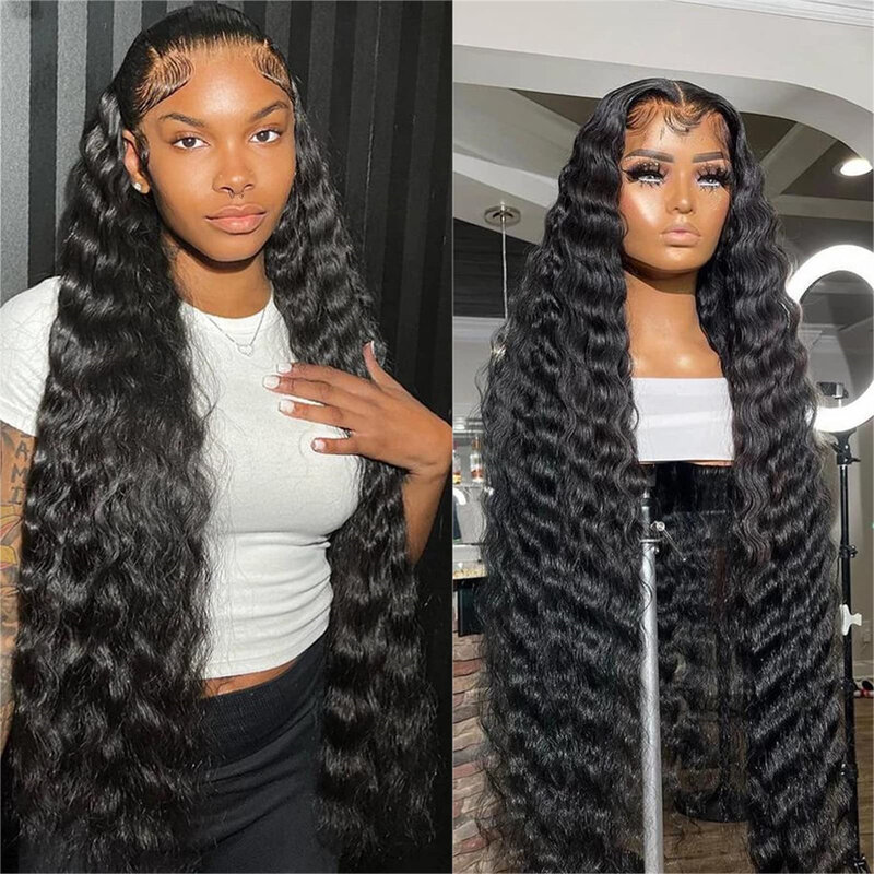 32 inch 13x4 Deep Wave Lace Front Wigs Human Hair Wigs for Women 180% Density HD Brazilian Deep Wave Lace Frontal Wigs Human