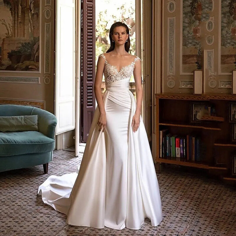 Elegant Pretty A-line Wedding Dresses Deep V-neck Sleeveless Sexy Off Shoulder Lace Applique Court Bridal Gown Custom Made 2023