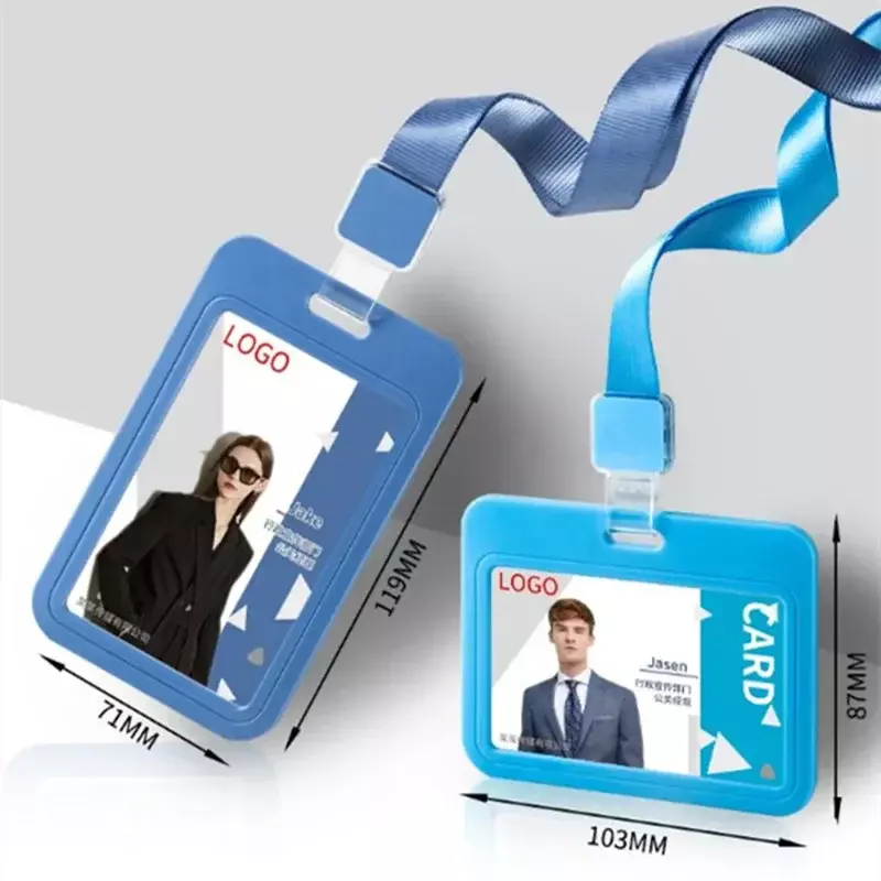 Double-Sided Staff Work Card Cover, Slots de Cartão, Pass, Access Card Holder, Nome Badge, ID Tag, Bus Card Sleeve com Cordão