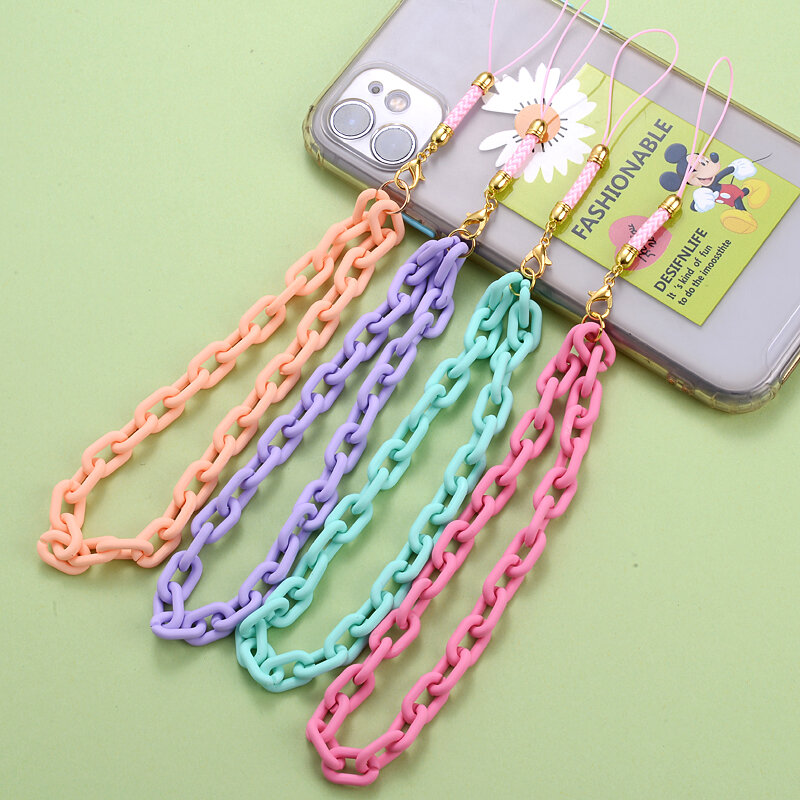 1Pcs Girl Fashion Metal Acrylic Mobile Phone Chain Key Chain Anti-Lost Phone Lanyard Hold Straps Jewelry Accessories Wholesale